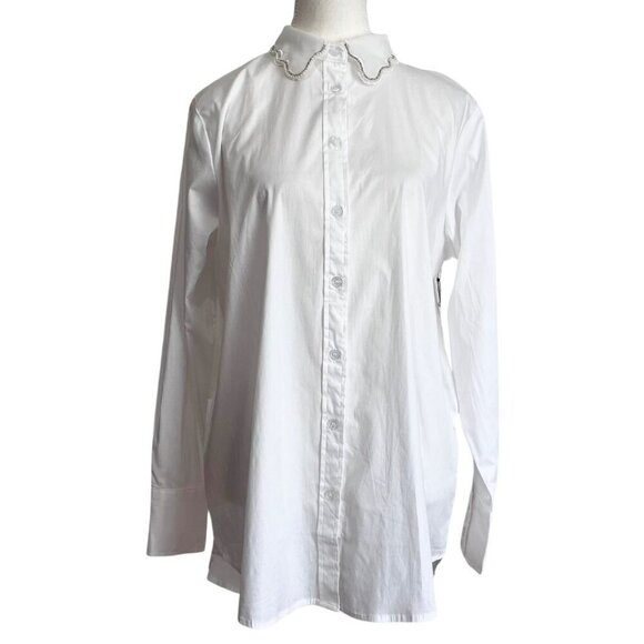 JASON WU WHITE BEADED EMBELLISHED SCALLOPED COLLAR SHIRT - S - Picture 1 of 16